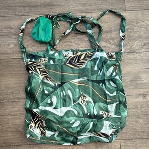 Farm Rio packable Tropical Green Leaf Print Tote Bag